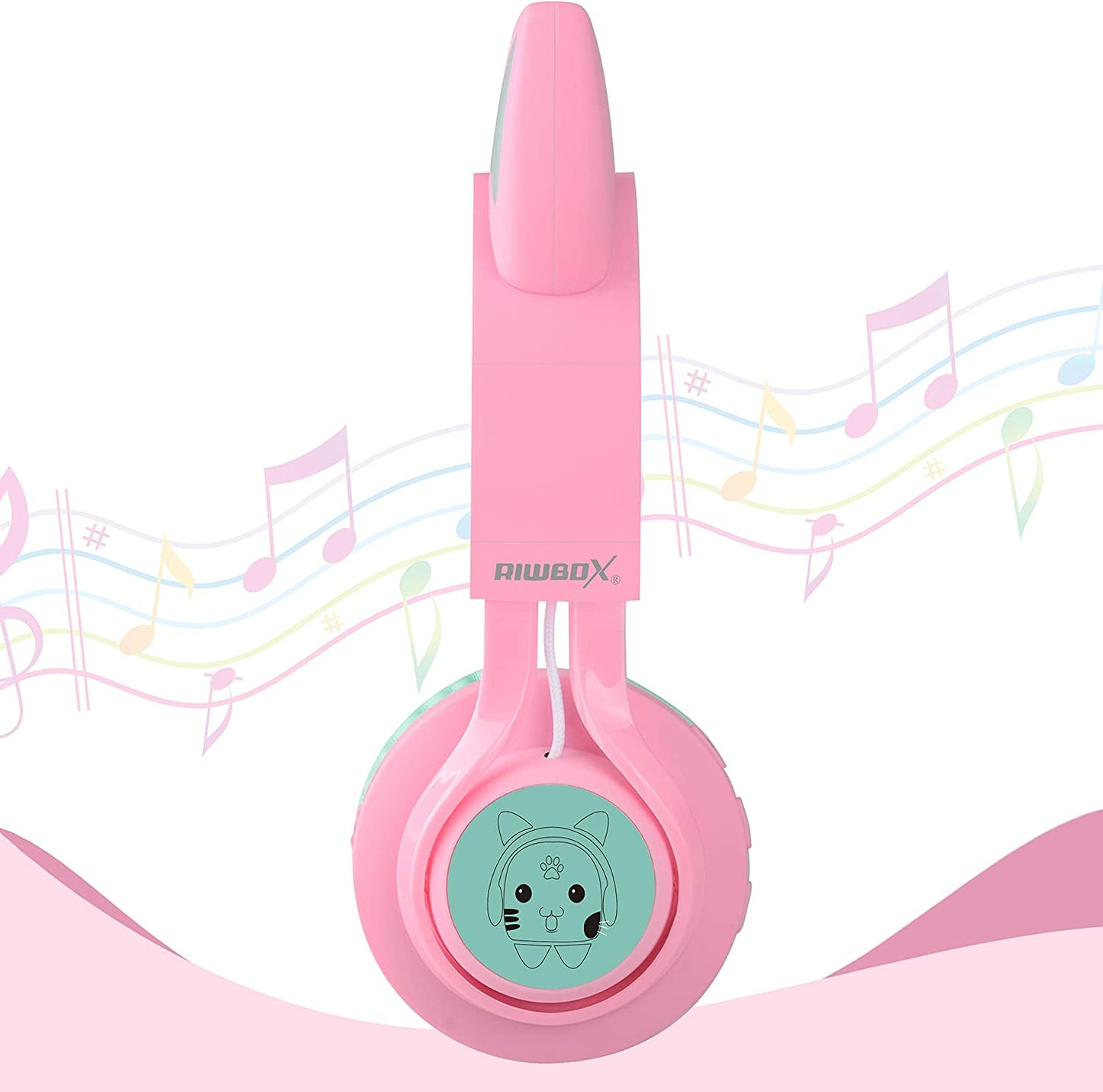 CT-7 Cat Ear Bluetooth Headphones, LED Light up Bluetooth Wireless over Ear Headphones with Microphone and Volume Control for Travel/School/Smartphones/Laptop/Pc/Tv (Pink&Green)