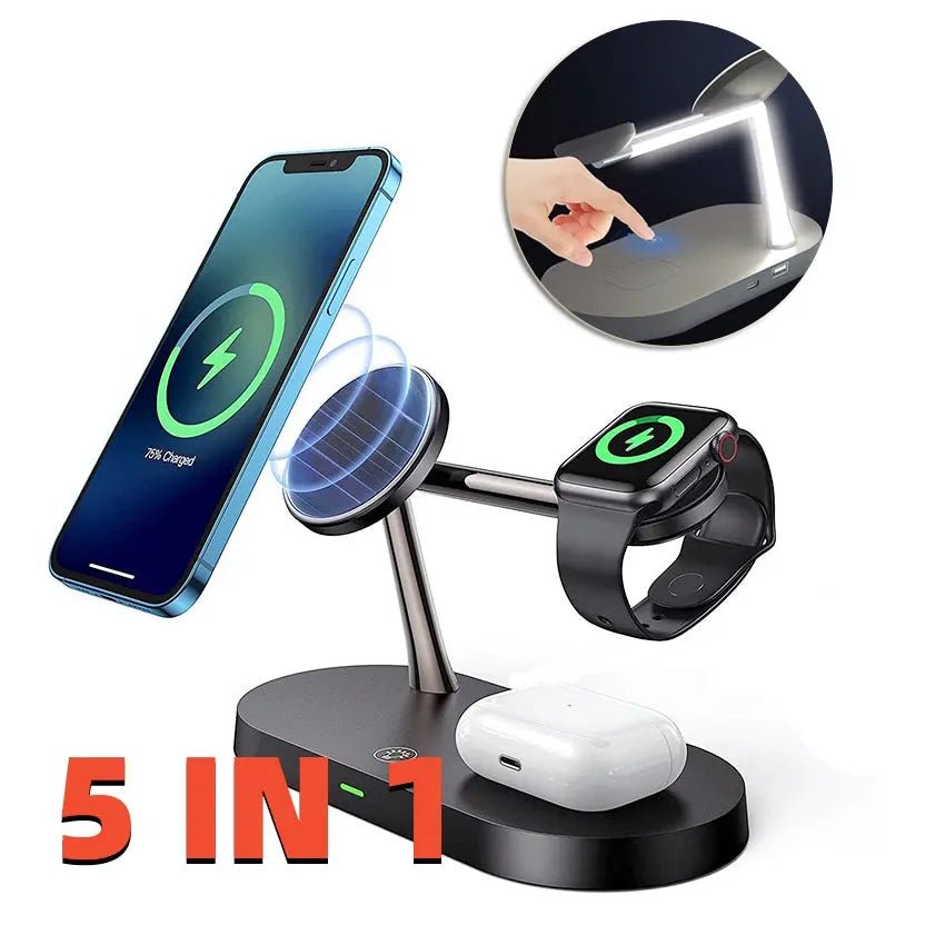 Multifunctional Five - In - One Magnetic Wireless Charging Watch Headset Desktop Mobile Phone Holder Charger 15W Fast Charge - KilimanjaroStore.KilimanjaroStore.