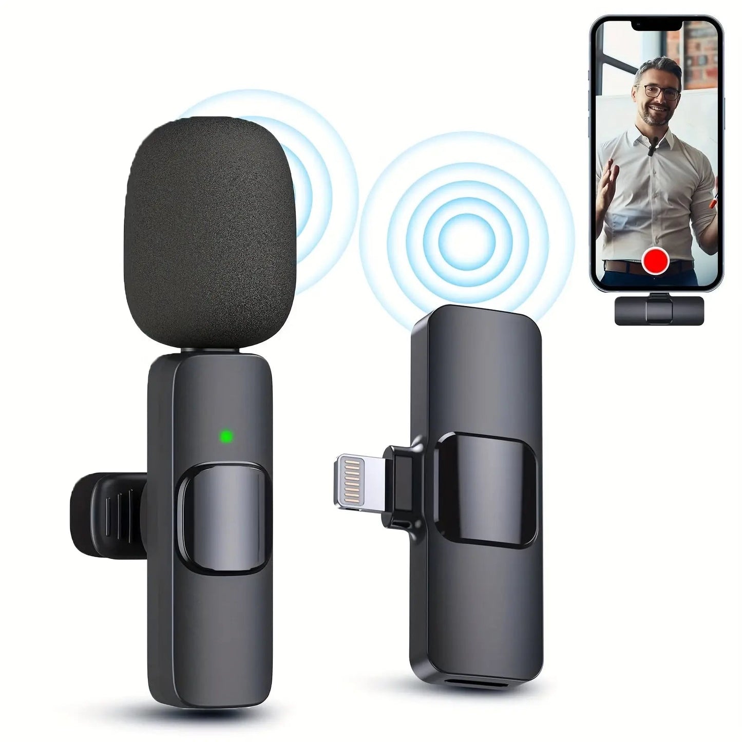 Wireless Lavalier Lapel Microphone For IPhone IPad Professional Wireless Clip Mic - Cordless Omnidirectional Condenser Recording Mic For Interview Video Podcast Vlog YouTube - KilimanjaroStore.KilimanjaroStore.